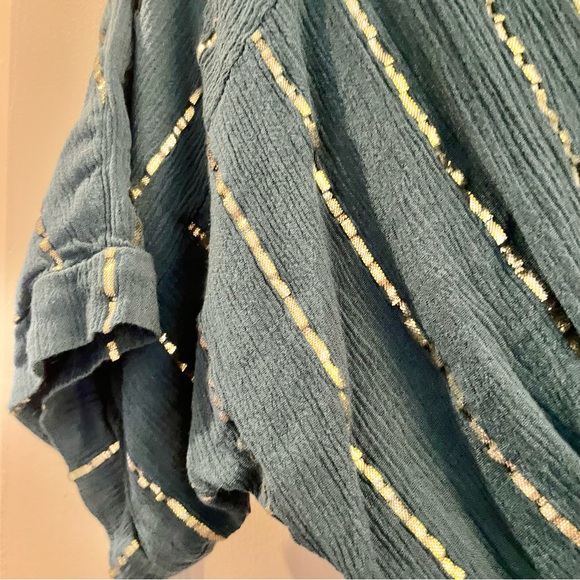 En Crème Sabrina Lurex Kimono Teal Maxi Dress with Silver Stripes -  M - Picture 8 of 10